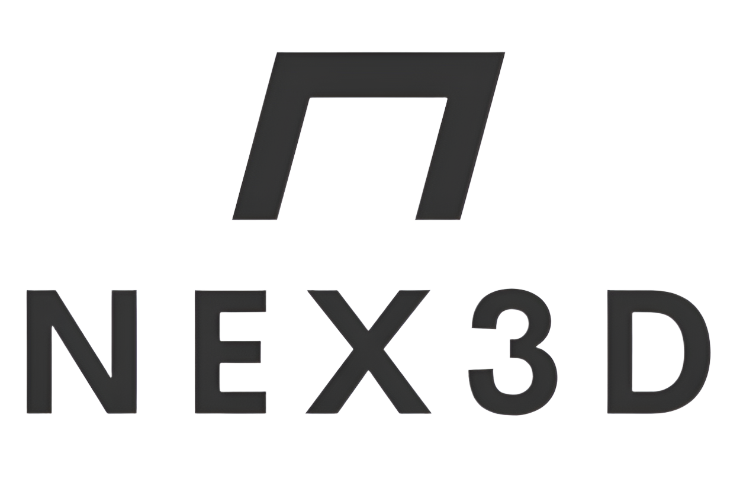 NEX3D logo with a stylized 'N' on a white background