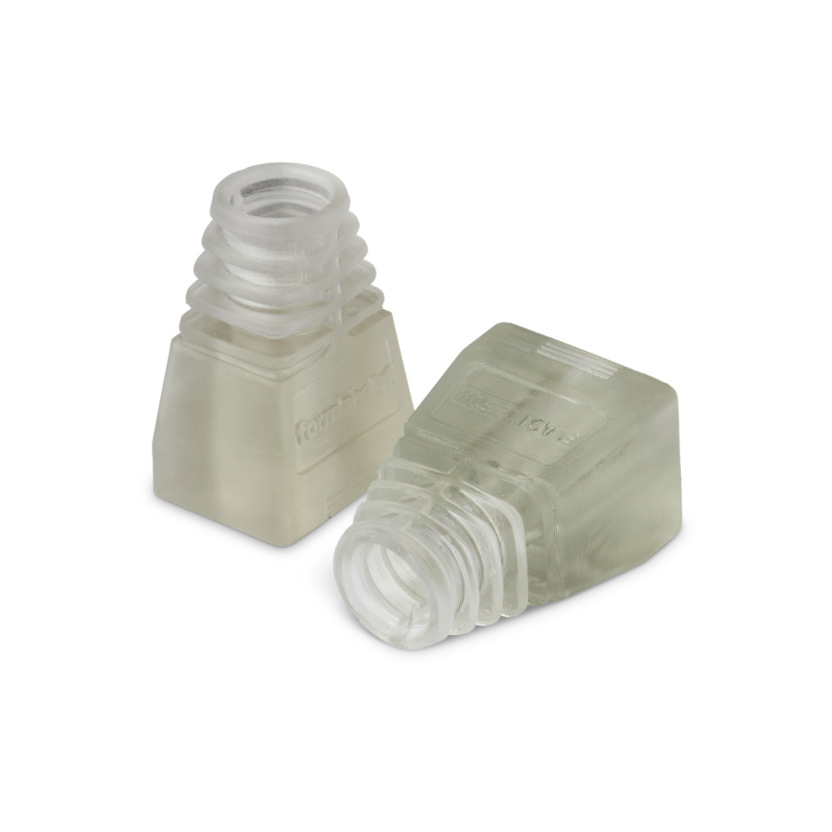 Clear sample parts printed in Formlabs Flexible 50A Resin