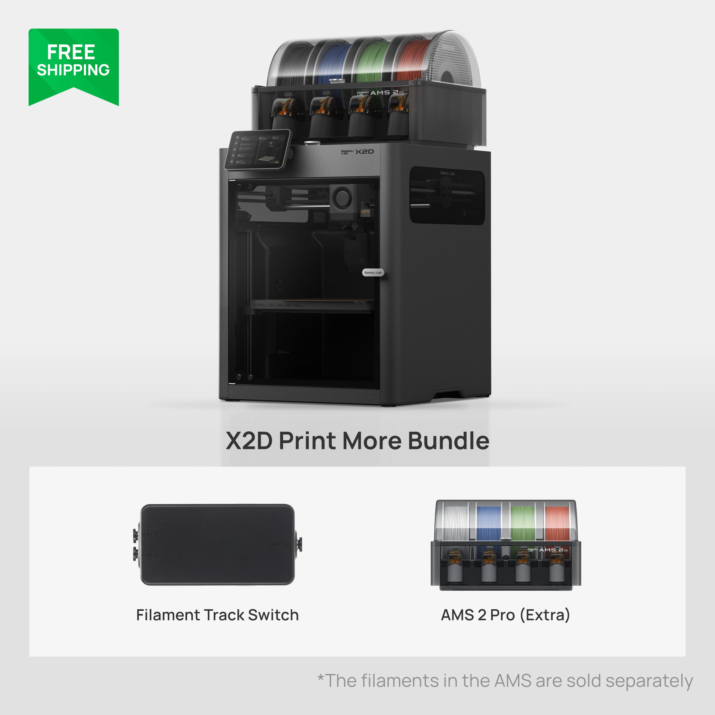 Bambu Lab X2D Print More Bundle with extra AMS 2 Pro and Filament Track Switch