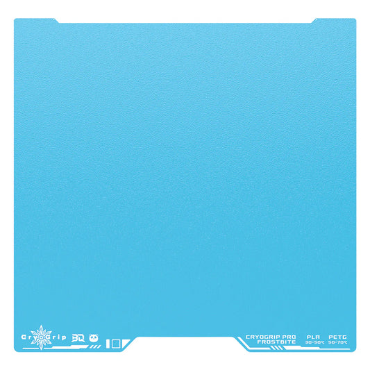BIQU Panda CryoGrip Pro Frostbite blue textured build plate — front view